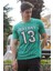 Yeşil Çizgi Detaylı Baskılı T-Shirt 3008 2