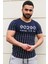 Bisiklet Yaka Çizgi Detaylı Lacivert T-Shirt 2863 3