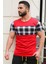 Bisiklet Yaka Ekoseli Kırmızı T-Shirt 3004 1