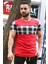 Bisiklet Yaka Ekoseli Kırmızı T-Shirt 3004 2