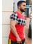 Bisiklet Yaka Ekoseli Kırmızı T-Shirt 3004 4