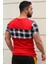 Bisiklet Yaka Ekoseli Kırmızı T-Shirt 3004 5