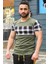 Bisiklet Yaka Ekoseli Haki T-Shirt 3004 3