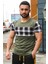 Bisiklet Yaka Ekoseli Haki T-Shirt 3004 4