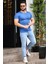 Bisiklet Yaka Saks Basic T-Shirt 4077 1