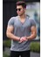 Düğmeli Gri Basic T-Shirt 4052 1