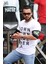 Baskılı Kol Detaylı Beyaz T-Shirt Mad4010 2