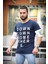 Baskılı Kol Detaylı Lacivert T-Shirt Mad4010 1