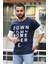 Baskılı Kol Detaylı Lacivert T-Shirt Mad4010 2