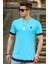 Turkuaz Yırtık Detaylı Erkek T-Shirt 4489 1