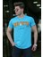 Neon Nakış Baskılı Mavi Erkek T-Shirt 4540 1