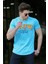 Neon Nakış Baskılı Mavi Erkek T-Shirt 4540 2