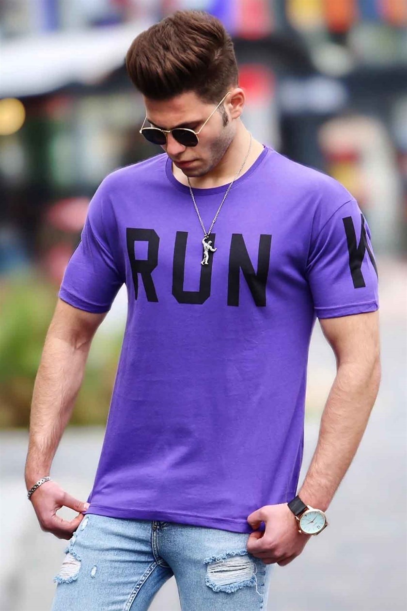 Madmext Baskılı Mor T-Shirt 3035