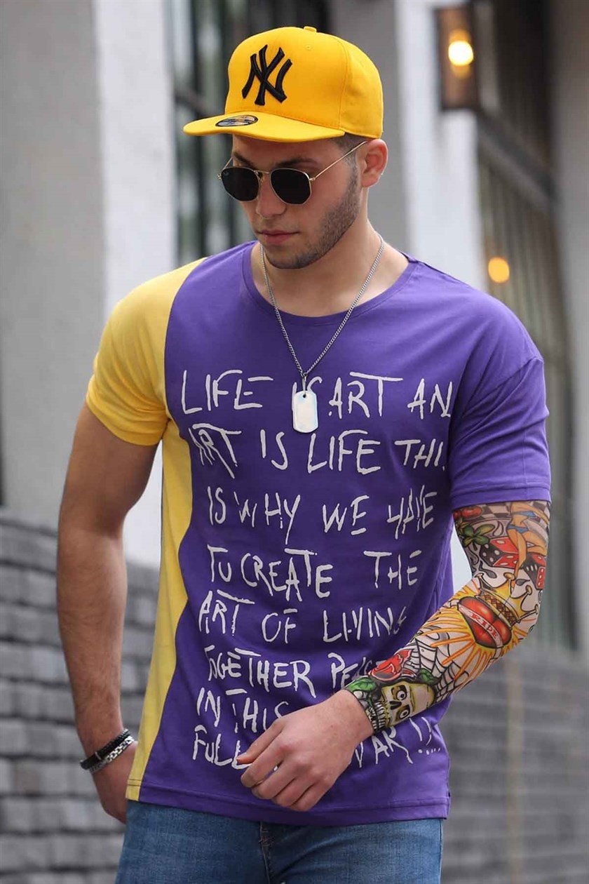 Madmext Baskılı Mor T-Shirt 3020