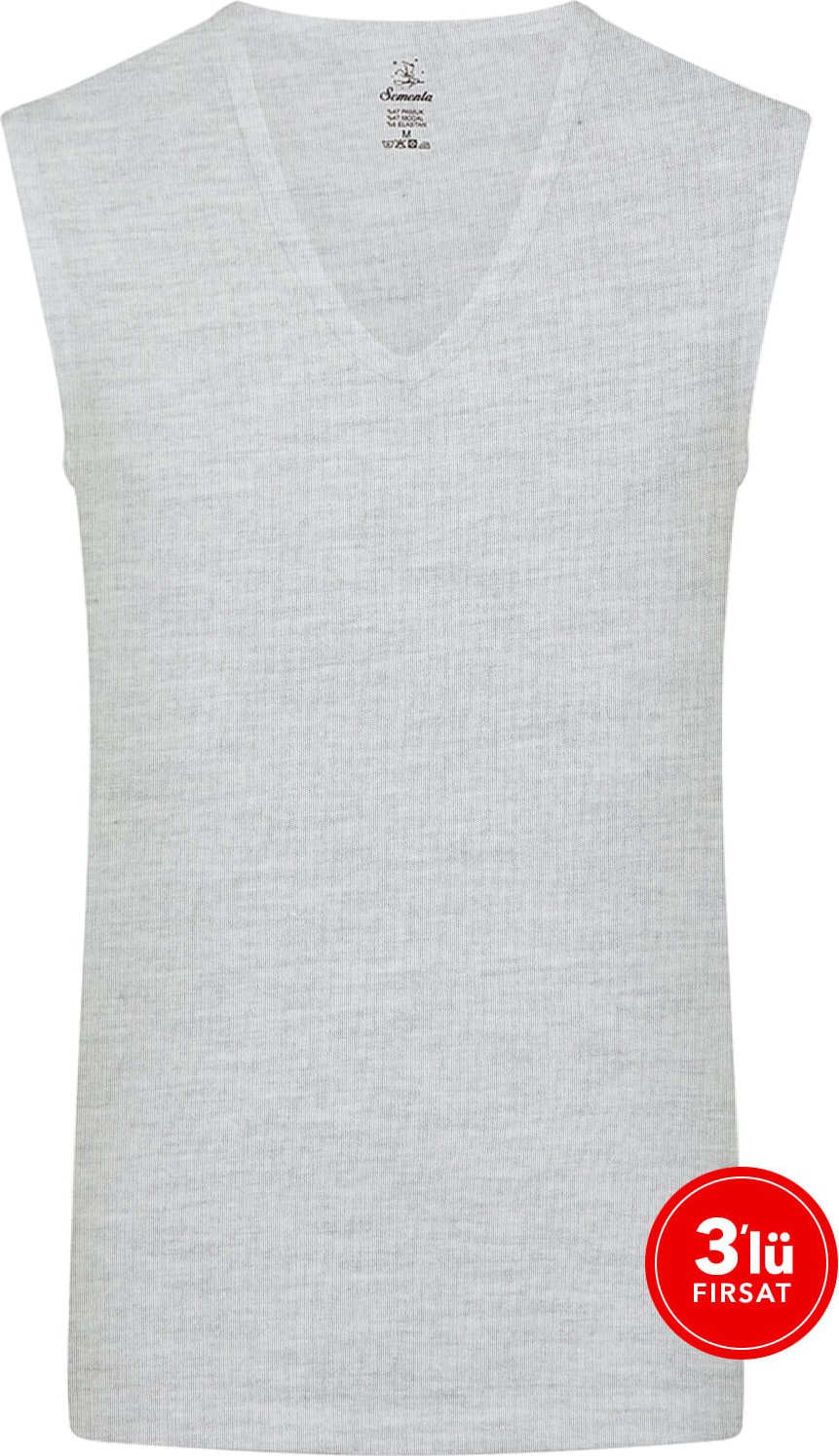 SAM Erkek Modal Derin V Yaka Kolsuz Tshirt 3'lü Paket - Melanj