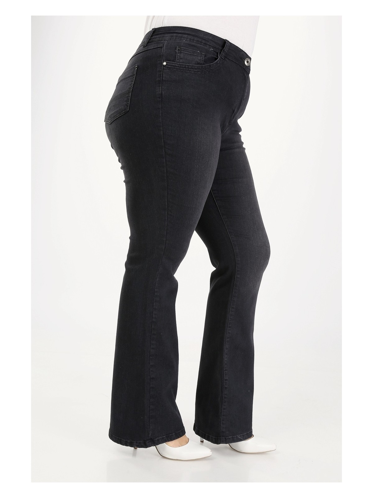 E Collection Ispanyol Paça Likralı Büyük Beden Jeans Pantolon