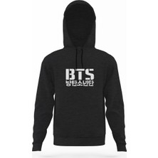 Tshirthane Kpop Bts Logo Füme Antrasit Erkek Kapüşonlu Sweatshirt Uzun Kol