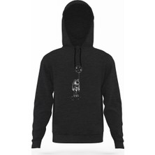 Tshirthane Astronot Uzay Balon Ay Füme Antrasit Erkek Kapüşonlu Sweatshirt Uzun Kol