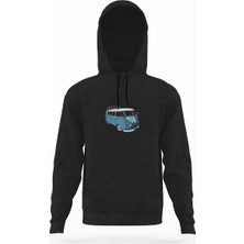 Tshirthane Volkswagen Van Füme Antrasit Erkek Kapüşonlu Sweatshirt Uzun Kol