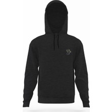 Tshirthane Kara Kedi Füme Antrasit Erkek Kapüşonlu Sweatshirt Uzun Kol