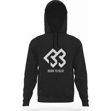 Tshirthane Born To Beat Füme Antrasit Erkek Kapüşonlu Sweatshirt Uzun Kol