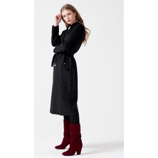 Vivencia Kurdela Nakış Detaylı Süet Trençkot - Siyah