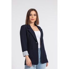 Jument Yakalı Cepli Uzun Kol Katlamalı Blazer Kumaş Ceket-Lacivert