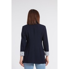 Jument Yakalı Cepli Uzun Kol Katlamalı Blazer Kumaş Ceket-Lacivert