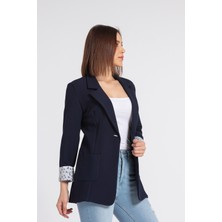 Jument Yakalı Cepli Uzun Kol Katlamalı Blazer Kumaş Ceket-Lacivert