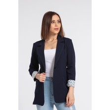 Jument Yakalı Cepli Uzun Kol Katlamalı Blazer Kumaş Ceket-Lacivert