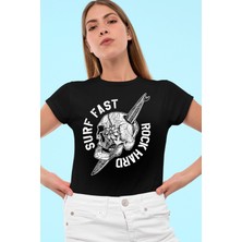 Rock&Roll Sörf Kurukafa Siyah Kısa Kollu Kadın T-Shirt