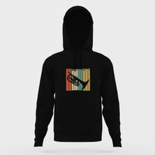 Tshirthane Silhouette Mellophone Vintage Style Siyah Erkek Kapüşonlu Sweatshirt Uzun Kol