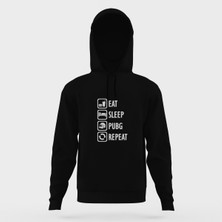 Tshirthane Pubg Eat Sleep Pubg Repeat Siyah Erkek Kapüşonlu Sweatshirt Uzun Kol