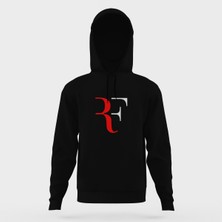 Tshirthane Roger Federer Rf Siyah Erkek Kapüşonlu Sweatshirt Uzun Kol