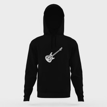 Tshirthane Bas Gitar Siyah ve Beyaz Elektro Gitar Siyah Erkek Kapüşonlu Sweatshirt Uzun Kol