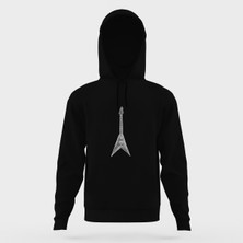 Tshirthane Drawing Rock Guitar Siyah Erkek Kapüşonlu Sweatshirt Uzun Kol