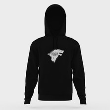 Tshirthane G O T Stark Siyah Erkek Kapüşonlu Sweatshirt Uzun Kol
