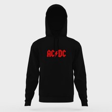 Tshirthane Acdc Logo Kırmızı Siyah Erkek Kapüşonlu Sweatshirt Uzun Kol