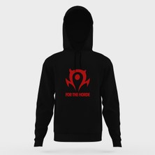 Tshirthane Of Warcraft For The Horde World Siyah Erkek Kapüşonlu Sweatshirt Uzun Kol