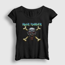 Presmono Kadın Siyah Skull Iron Maiden T-Shirt