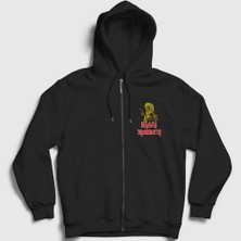 Presmono Unisex Siyah Eddie Iron Maiden Fermuarlı Kapüşonlu Sweatshirt