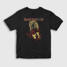 Presmono Unisex Çocuk Siyah Hero Iron Maiden T-Shirt