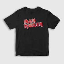 Presmono Unisex Çocuk Siyah Logo V2 Iron Maiden T-Shirt
