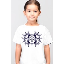 Rock&Roll Ay Güneş Beyaz Kısa Kollu Kız Erkek Uniseks Çocuk T-Shirt