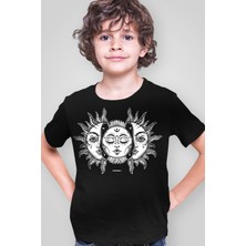 Rock&Roll Ay Güneş Siyah Kısa Kollu Kız Erkek Uniseks Çocuk T-Shirt