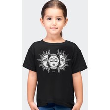 Rock&Roll Ay Güneş Siyah Kısa Kollu Kız Erkek Uniseks Çocuk T-Shirt