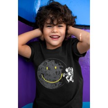 Rock&Roll Grafitici Astronot Siyah Kısa Kollu Kız Erkek Uniseks Çocuk T-Shirt