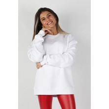 Balins Kadın Sıfır Yaka Sweatshirt Beyaz