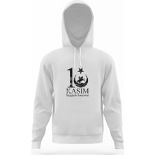 Tshirthane 10 Kasım Sonsuzluk ve Suliyet Beyaz Erkek Kapüşonlu Sweatshirt Uzun Kol