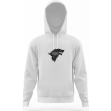 Tshirthane G O T Stark Beyaz Erkek Kapüşonlu Sweatshirt Uzun Kol